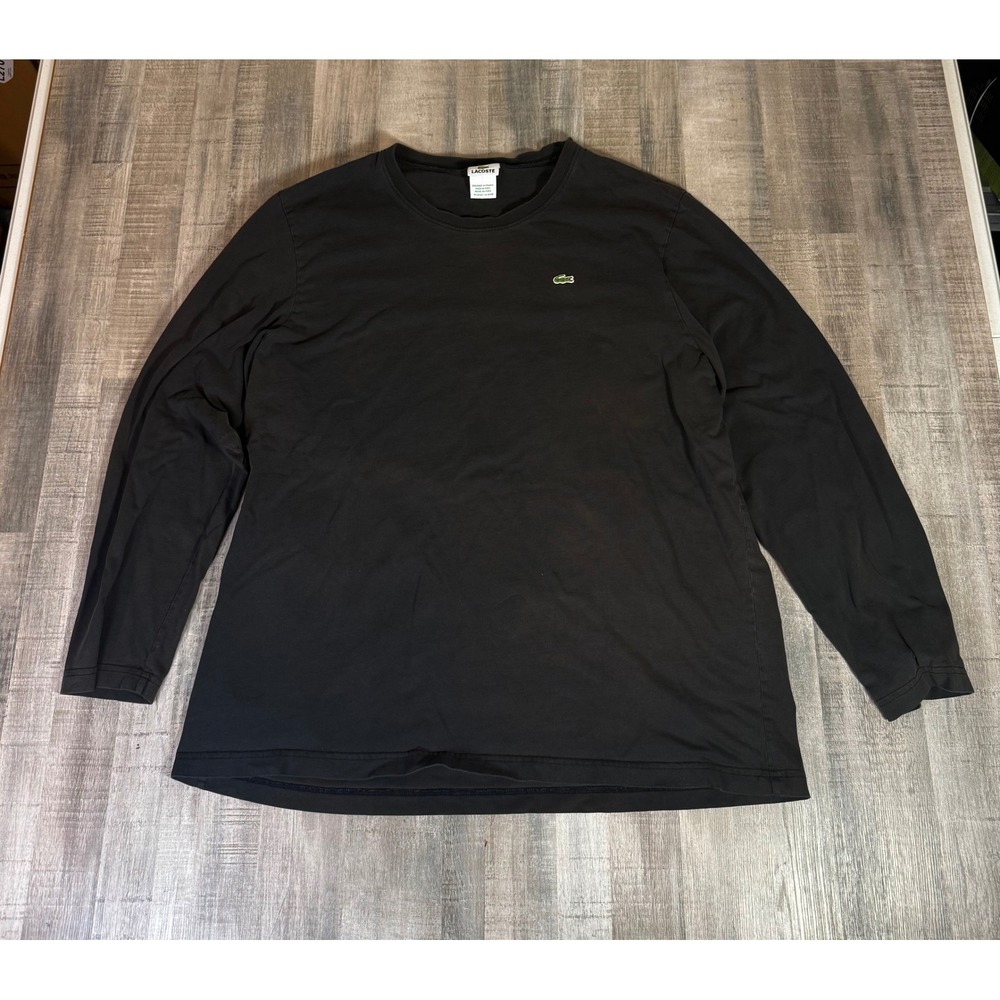 Lacoste Mens Long Sleeve T-Shirt Black Cotton Crew Neck Size 9 XXL Logo
